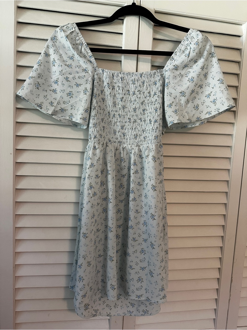 Princess Polly Light Blue Floral Smocked Mini Dress
